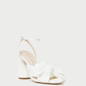 Loeffler Randall White Heeled Sandals with Bow Accent